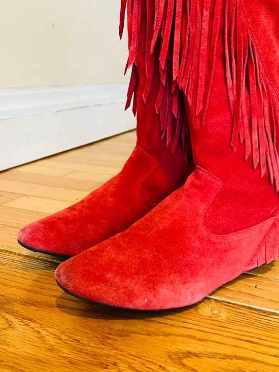 Sam Edelman Red Fringe Boots Size 8.5 M - Picture 7 of 16